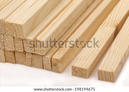 Selection of freshly sawn timber material (beam)