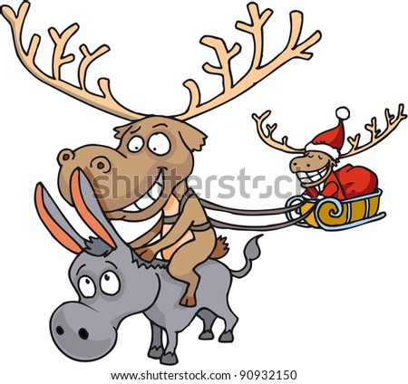 Reindeer riding donkey