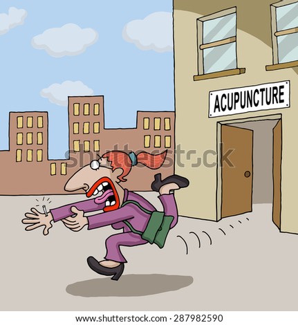 Conceptual cartoon about acupuncture
