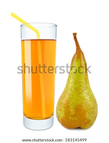 glass of pear juice on white background