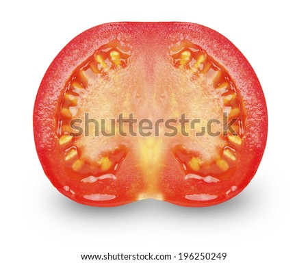 slice of ripe tomato on white background