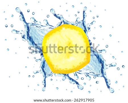 Slice banana and water splash isolated on white background