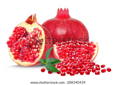 pomegranate and slice pomegranates isolated on white