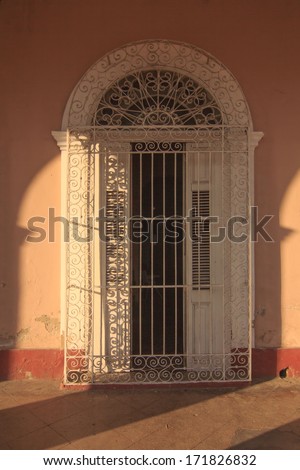 Cienfuegos, Cuba - Ornate door in old town listed on UNESCO World Heritage List. Ornate door