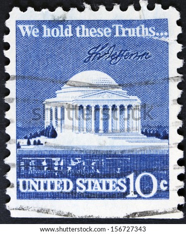 USA - CIRCA 1973 A stamp printed in USA shows Thomas Jefferson Memorial, circa 1973