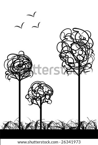 Black And White Pics Of Trees. stock vector : lack and white