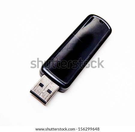 black memory stick, flash memory, macro, isolated on white