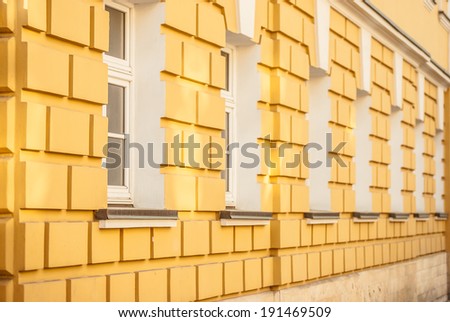 perspective view on windows of historical building