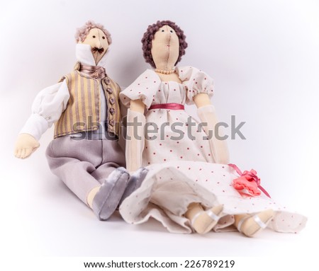 Textile dolls in historic costumes of Napoleon era.