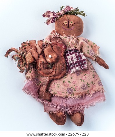 Rural textile doll for Halloween.  Folk tale creature with chicken.
