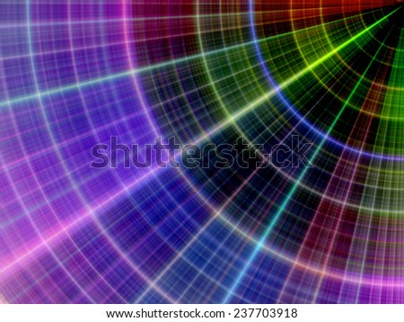 Composition of abstract radial grid and lights as a concept metaphor for technology, science and entertainment