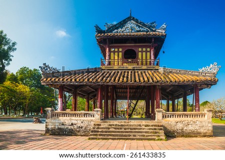 The temple in the Imperial Palace citadel at Hue in Vietnam. Hue, a UNESCO World Heritage site.