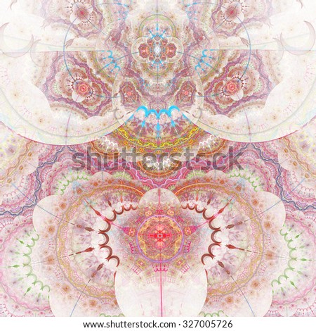Ethnical lace ornament. Intricate symmetrical pattern with many colorful elements. Background texture for invitations, wedding cards or promotional imagery.