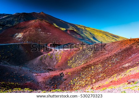 Landscape of Etna volcano, Sicily, Italy. Deserted martian-like surface. Beautiful Travel photography.