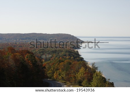 Lake Michigan coastline in Northwestern Michigan in the Fall.