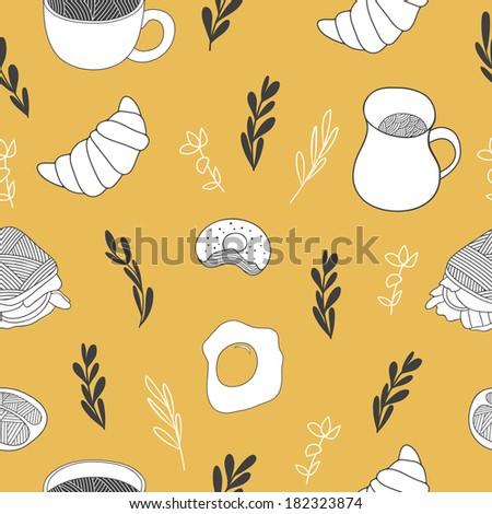 Kitchen seamless pattern. Food background for textile fabrics, kitchen and cafe stuff