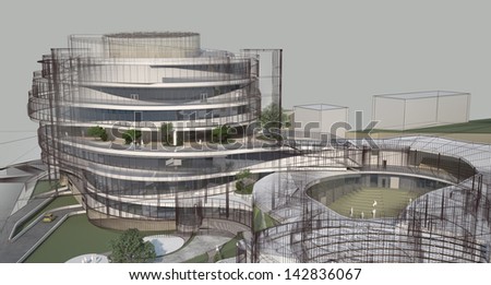 Abstract architecture wireframe render of building Abstract architecture wireframe render of building