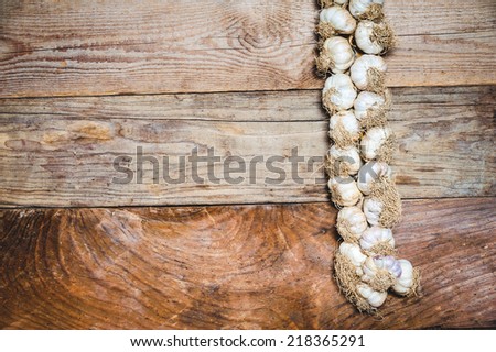 Wild garlic on a rustic wooden table