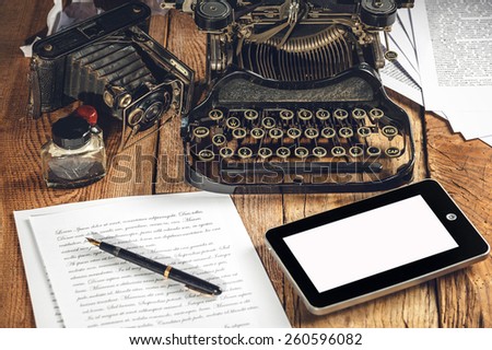 Digital Tablet, analog machine, analog camera when creating a text to an article or study.