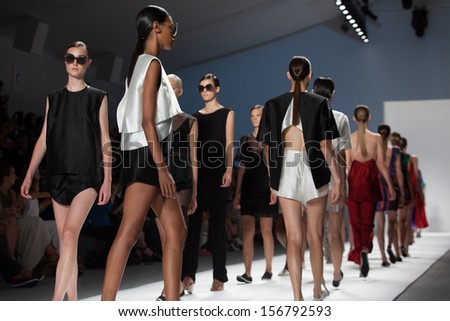 NEW YORK, NY - SEPTEMBER 11: The finale at the Osklen Spring Summer 2014 fashion show during Mercedes-Benz Fashion Week on September 11, 2013 in New York City, USA.