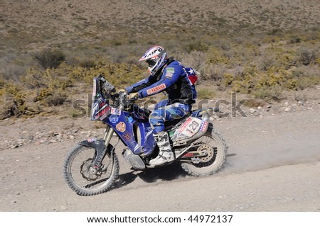 MENDOZA, ARGENTINA - JANUARY 15: A Motorcycle in the Rally DAKAR Argentina - Chile 2010. January 15, 2010 in Mendoza, Argentina