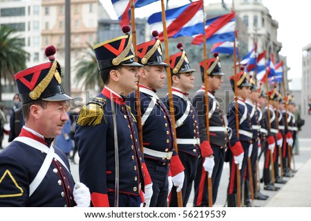 MONTEVIDEO - JUNE 19: Honor Guard at Artigas\'s birthday national holiday at Plaza Independencia on June 19, 2010 in Montevideo, Uruguay