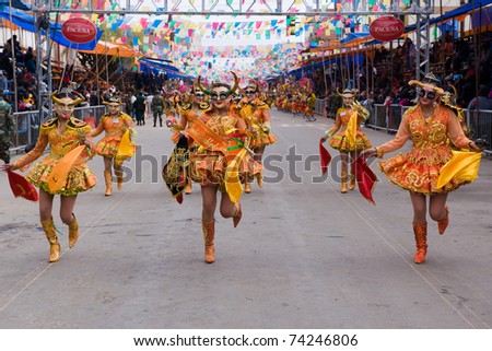 ORURO, BOLIVIA - MARCH 5: Dancers at Oruro Carnival in Bolivia, declared UNESCO Cultural World Heritage. March 5, 2011 in Oruro, Bolivia