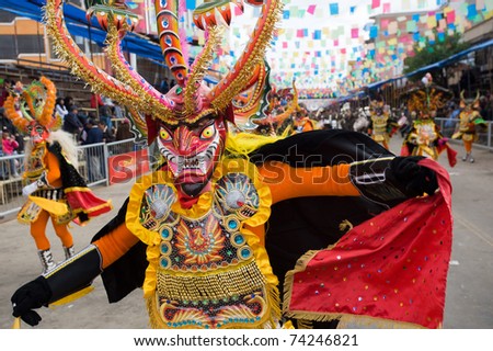 ORURO, BOLIVIA - MARCH 5: Dancers at Oruro Carnival in Bolivia, declared UNESCO Cultural World Heritage. March 5, 2011 in Oruro, Bolivia