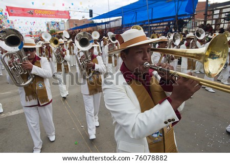ORURO, BOLIVIA - MARCH 5: Musics at Oruro Carnival in Bolivia, declared UNESCO Cultural World Heritage. March 5, 2011 in Oruro, Bolivia