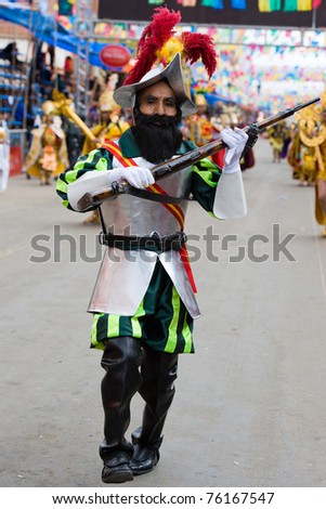 ORURO, BOLIVIA - MARCH 5: Spanish Conqueror Dancer at Oruro Carnival in Bolivia, declared UNESCO Cultural World Heritage on March 5, 2011 in Oruro, Bolivia