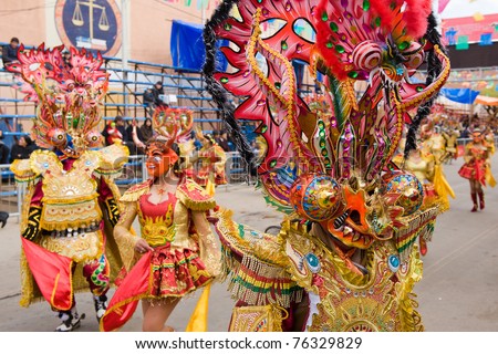 ORURO, BOLIVIA - MARCH 5: Devil Dancers at Oruro Carnival in Bolivia, declared UNESCO Cultural World Heritage on  March 5, 2011 in Oruro, Bolivia