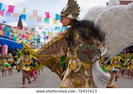 ORURO, BOLIVIA - MARCH 5: Arcangel Dancer at Oruro Carnival in Bolivia, declared UNESCO Cultural World Heritage. March 5, 2011 in Oruro, Bolivia