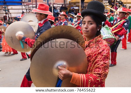 ORURO, BOLIVIA - MARCH 5: Musicians at Oruro Carnival in Bolivia, declared UNESCO Cultural World Heritage. March 5, 2011 in Oruro, Bolivia