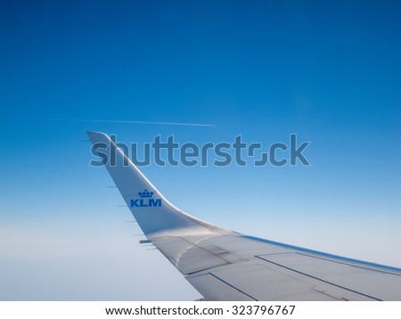 KLM planes May 4, 2015 : Aerial view from KLM plane in Amsterdam, The Netherlands on May 4 2015.