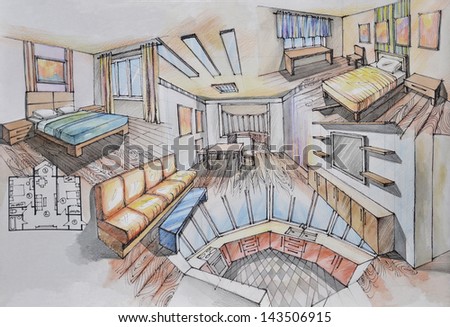 Interior design / Drawing: interior design of apartament the plan.