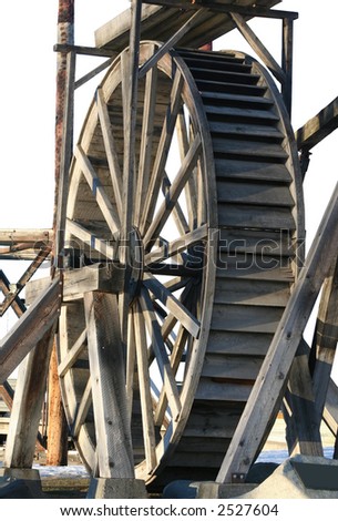 antique water wheel isolated on white