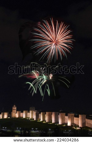 Fireworks Over the Walls of Avila during the Festivities of Saint Teresa.