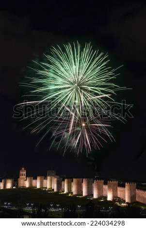 Fireworks Over the Walls of Avila during the Festivities of Saint Teresa.
