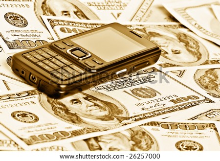 close up phone on the money background