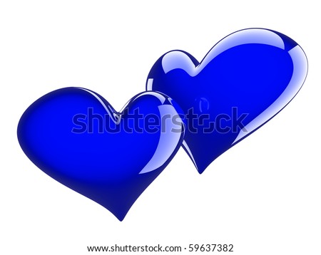 stock photo two glossy blue hearts isolated on white