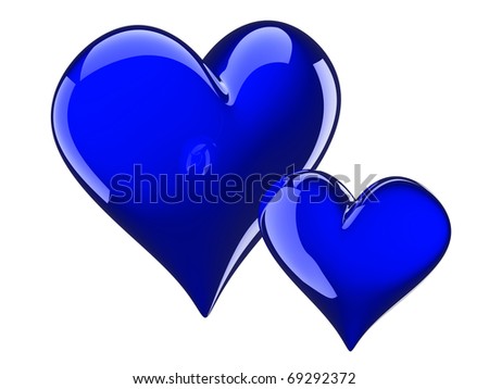 stock photo two glossy blue hearts isolated on white