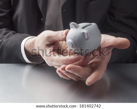 professional hands displaying a piggy bank