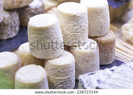 French specialty goat cheese \'Chabichou\' at cheese monger