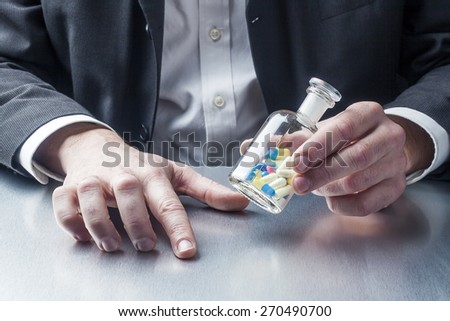 old fashioned flask of pills for symbol of healthcare as pharmacy business