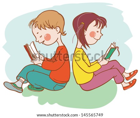 Back to School Two children reading books Children illustration for School books and more Separate Objects VECTOR illustration Back to School Two children reading books Children illustration for School books and more Separate Objects VECTOR illustration