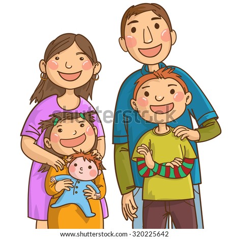 Happy Caucasian Family: Mother, Father, Son, Daughter . Isolated