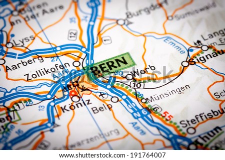 Map Photography: Bern City on a Road Map