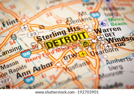 Map Photography: Detroit City on a Road Map