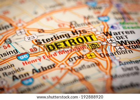 Map Photography: Detroit City on a Road Map