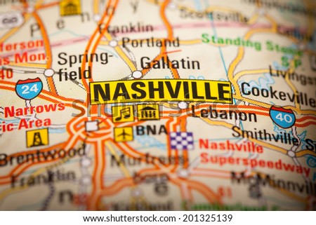 Map Photography: Nashville City on a Road Map